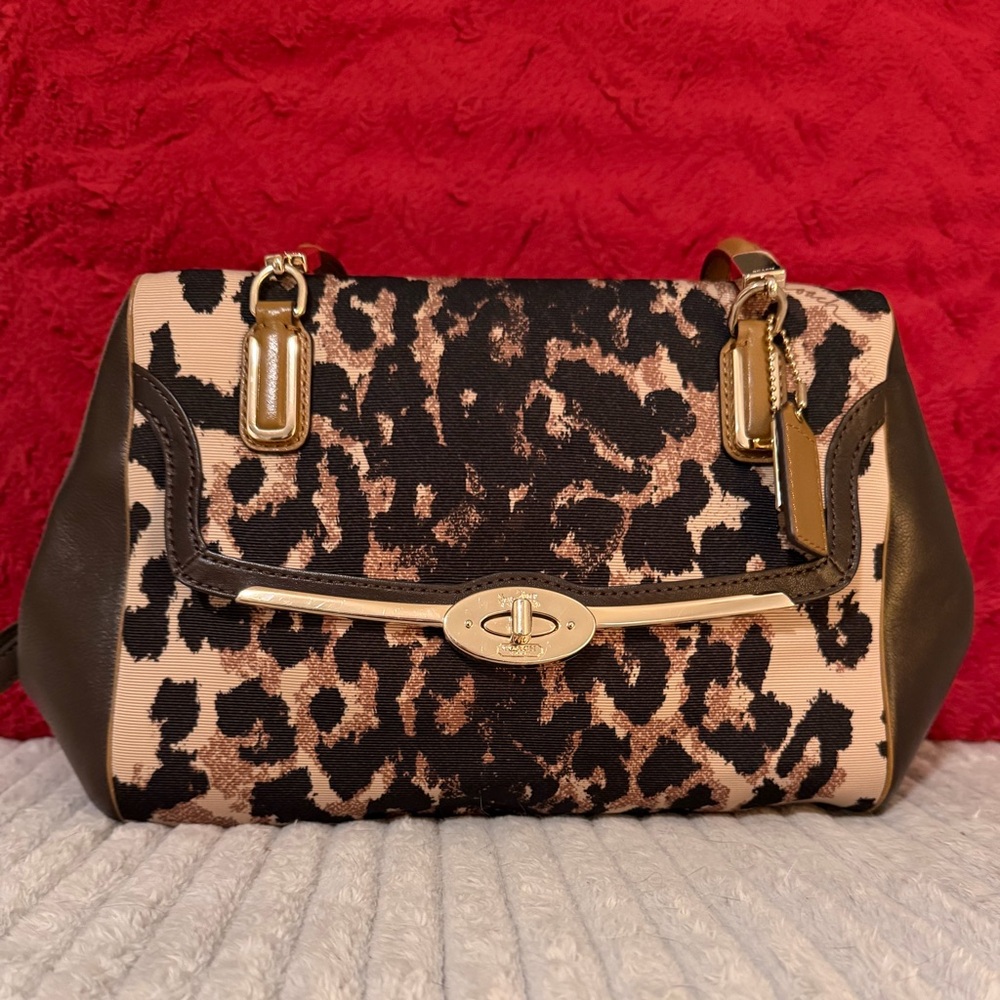 Coach Leopard Print Shoulder Bag with Black Accents